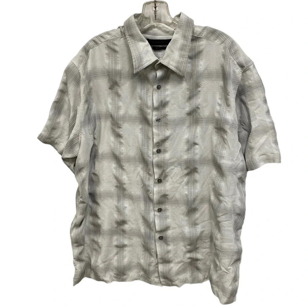AXIST Silk Touch Short Sleeve Button Down Shirt Gray White Pattern Size XXL - Picture 2 of 7